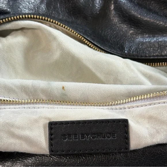 Vintage See by Chloe Funny Love Black Leather Shoulder Bag with Flaw - Picture 14 of 16